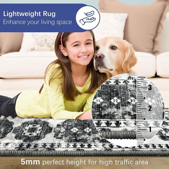 NEW Machine Washable Rug 5' x 7' Vintage Design Area Rugs with Non Slip Rugs - Picture 7 of 9